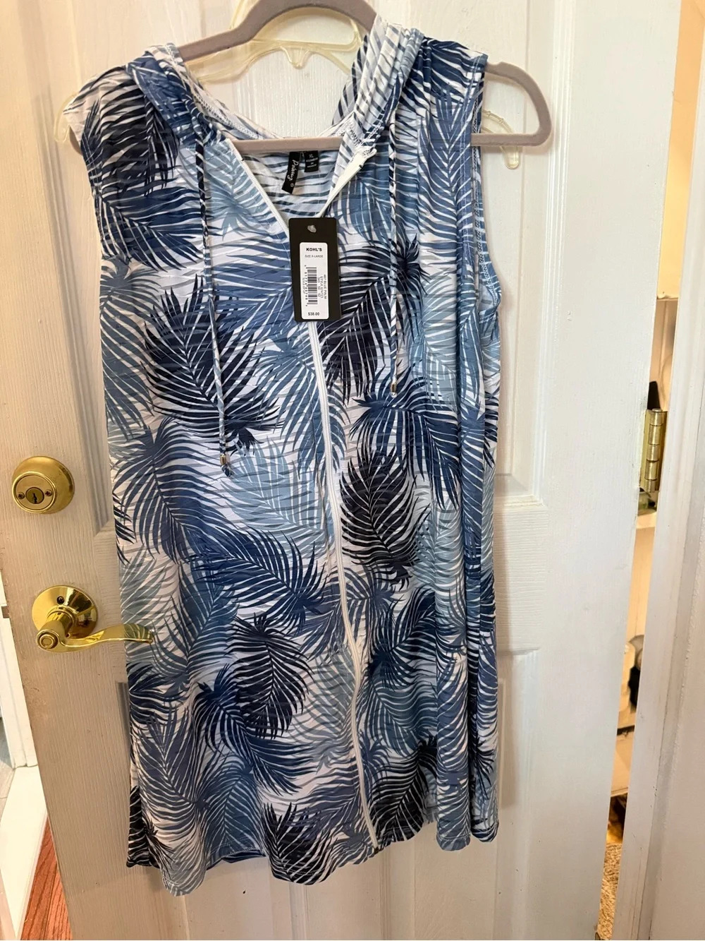 Portocruz Sleeveless Hooded Palm-Print swim coverup- XL NWT - Picture 1 of 2